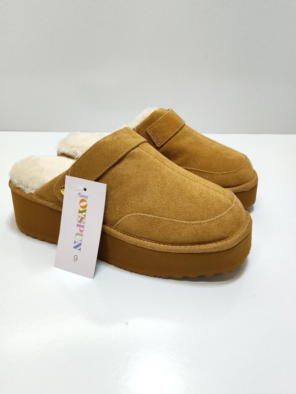 Joyspun Convert Clog 9 Chestnut Suede Convertible Platform Mule Slipper Moccasin